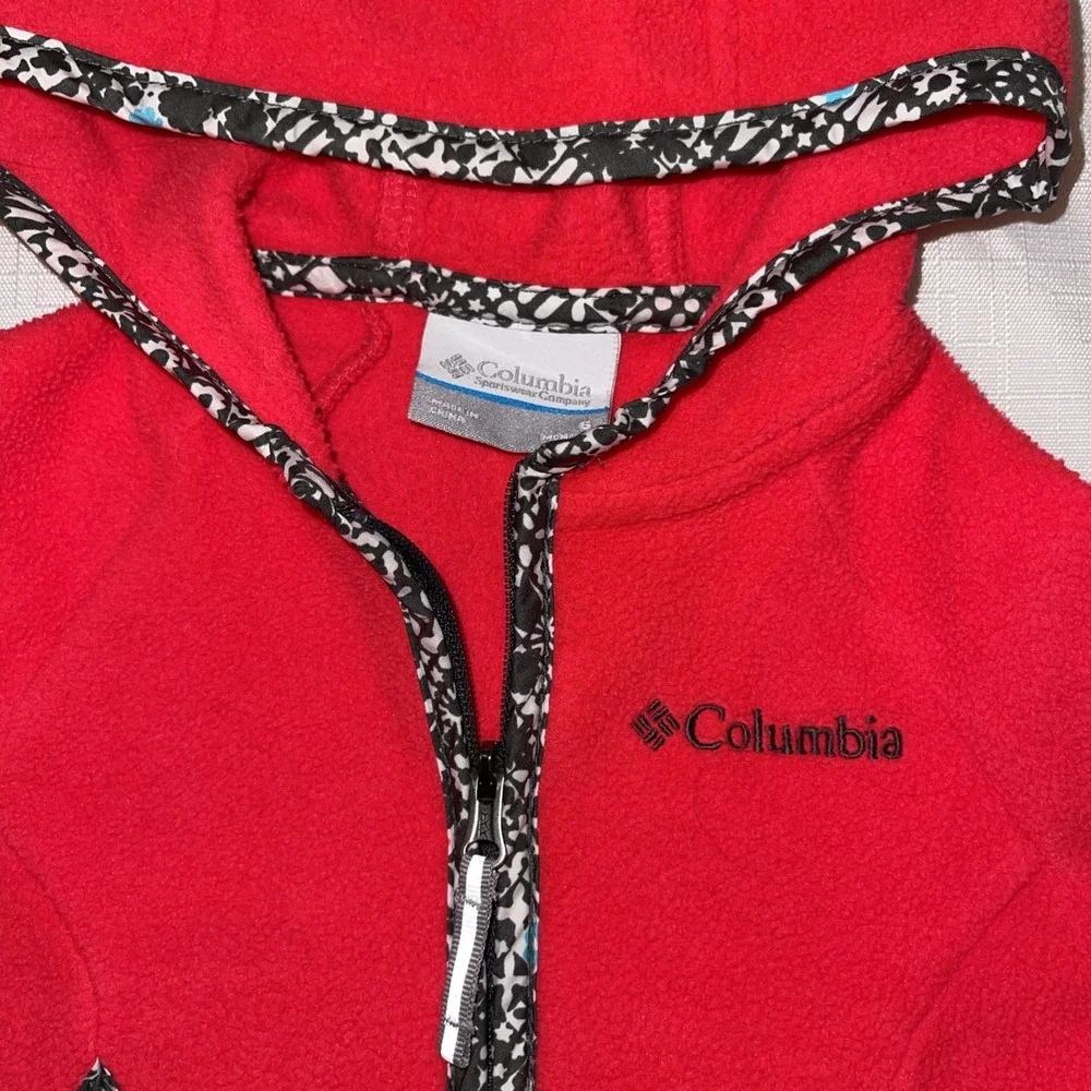 Columbia Infant Fleece Jacket With Trim Bright Red 6 Mo Hood Full Zip Outdoor